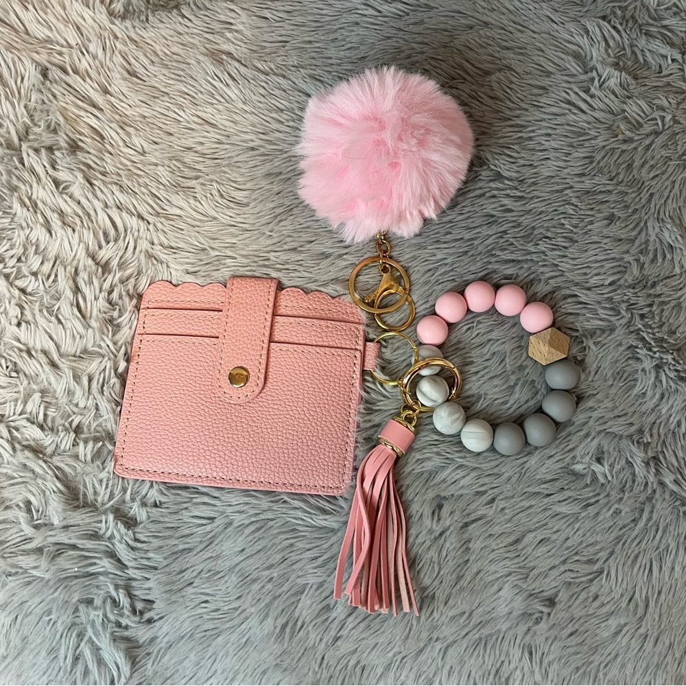 Pink Card Holder with Keychain